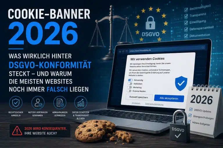 Cookie-Banner 2026 auf einer Website mit DSGVO-konformen Einwilligungsoptionen