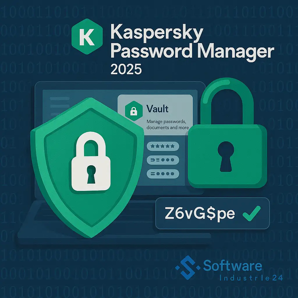 Kaspersky Password Manager 2025 mit Softwareindustrie24-Branding – Sicherheit trifft Vertrauen
