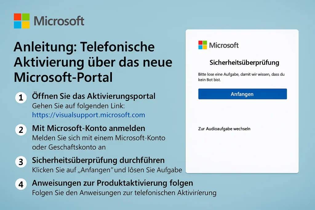 Telefonische Aktivierung über das neue Microsoft-Portal