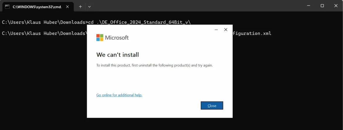 We can't install – uninstall the following products"